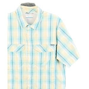 Columbia PFG Mens Medium Teal Plaid Vented Omni-Shade Performance Fishing Shirt